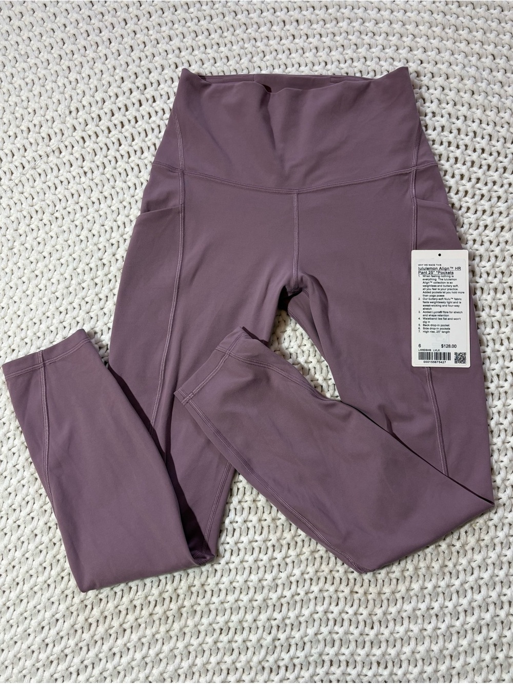 lululemon lavender luxe align hr pant 25” with pockets size 6